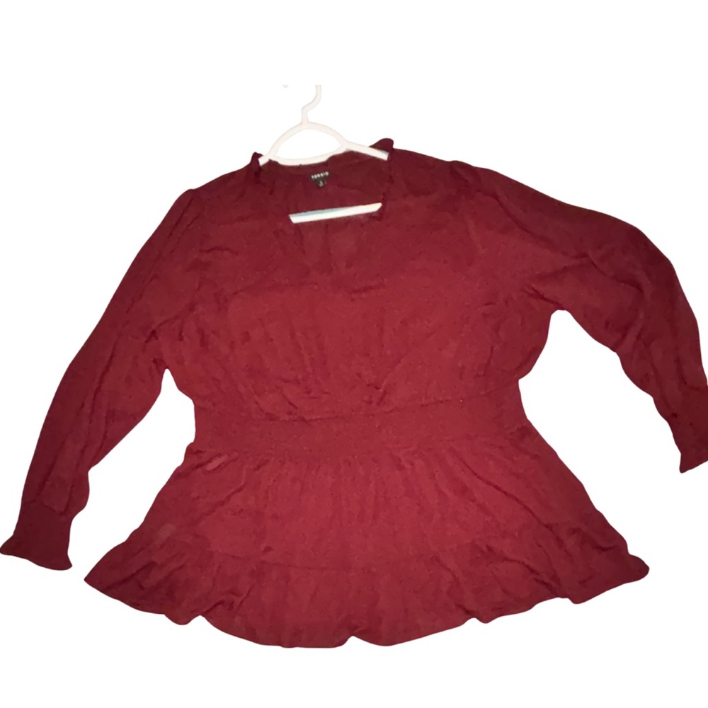 EUC Torrid Ruffle Georgette Long Sleeve Tunic Blouse in Winetasting Sz 3x - Picture 9 of 16